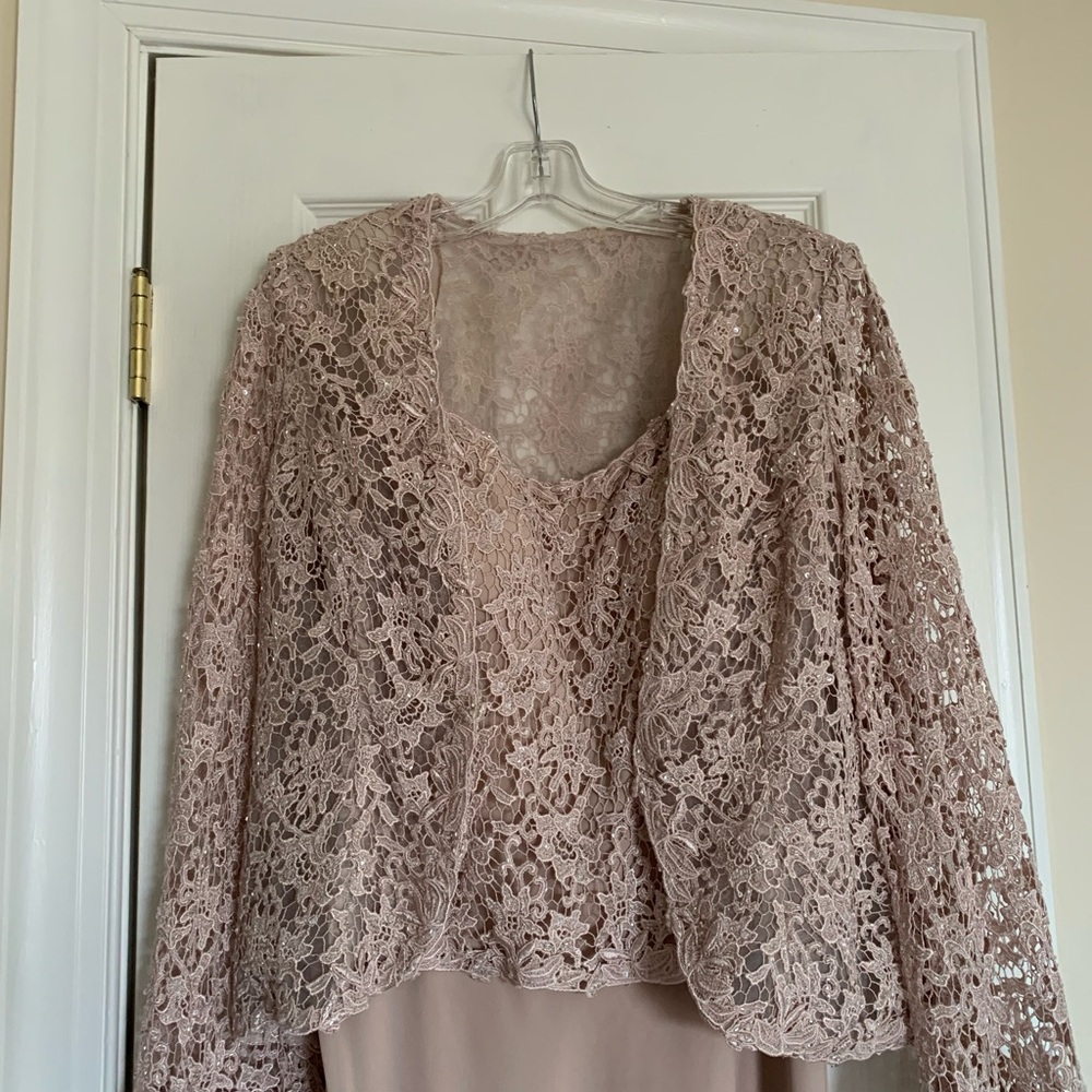 Beige Formal Dress with Matching Lace Jacket